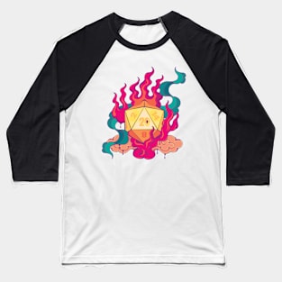 Surreal D20 Lucky Dice on Fire Baseball T-Shirt